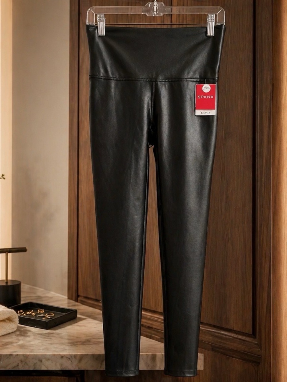 SPANX Black Faux-Leather High Waist Sculpting Leggings
